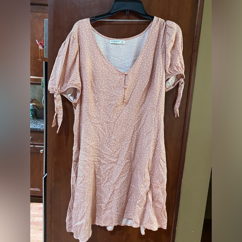 Arizona Jean Company Dusty Rose Polka Dot A-Line Tunic Dress